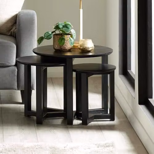 Julian Bowen Nidri Set of 3 Black Round Nesting Tables with Y-Shaped Base – 1
