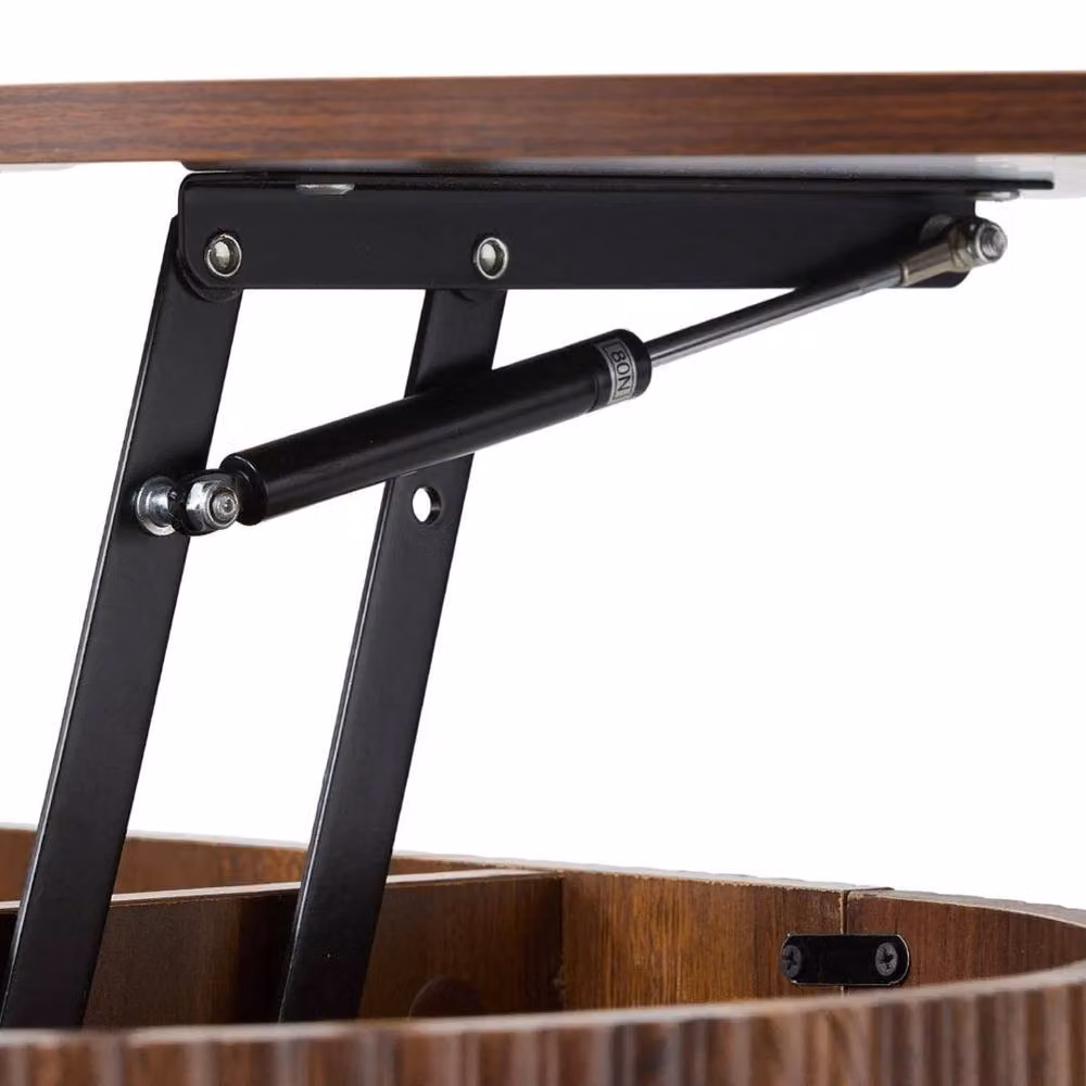 KORVIXA Walnut Oval Coffee Table with Lift Top and Storage in Brown, W: 100 cm, D: 100 cm, H: 54 cm – 4