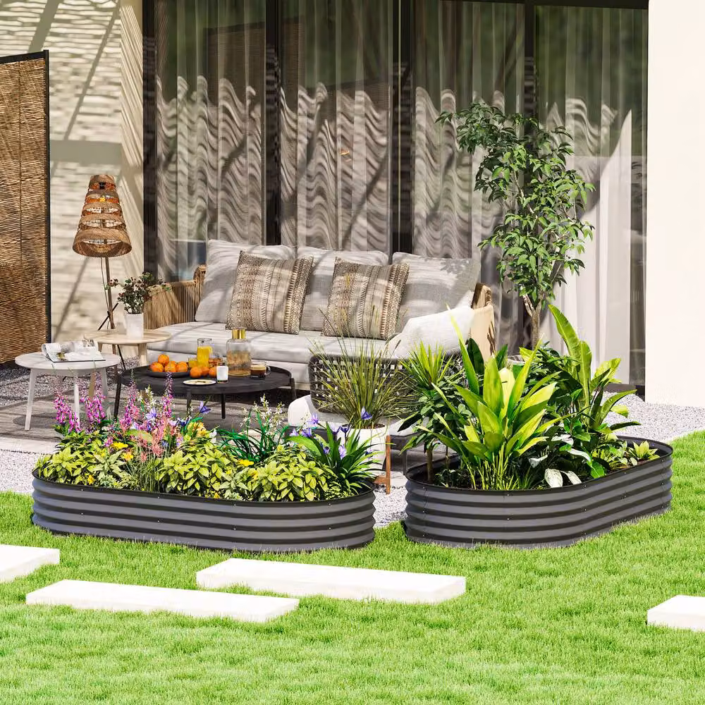 STILVORA Set of 2 Grey Galvanised Steel Raised Garden Beds – 3