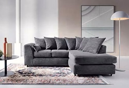 Abakus Direct Right Hand Corner Sofa in Grey Jumbo Cord Fabric, W/D/H: 212 x 164 x 78 cm – 1