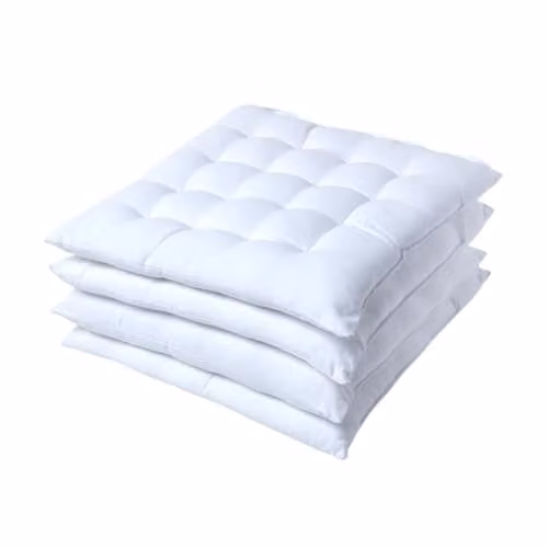 Homescapes White Quilted Cotton Seat Pads with Ties, Set of 4, W/D/H: 40 x 40 x 6.5 cm