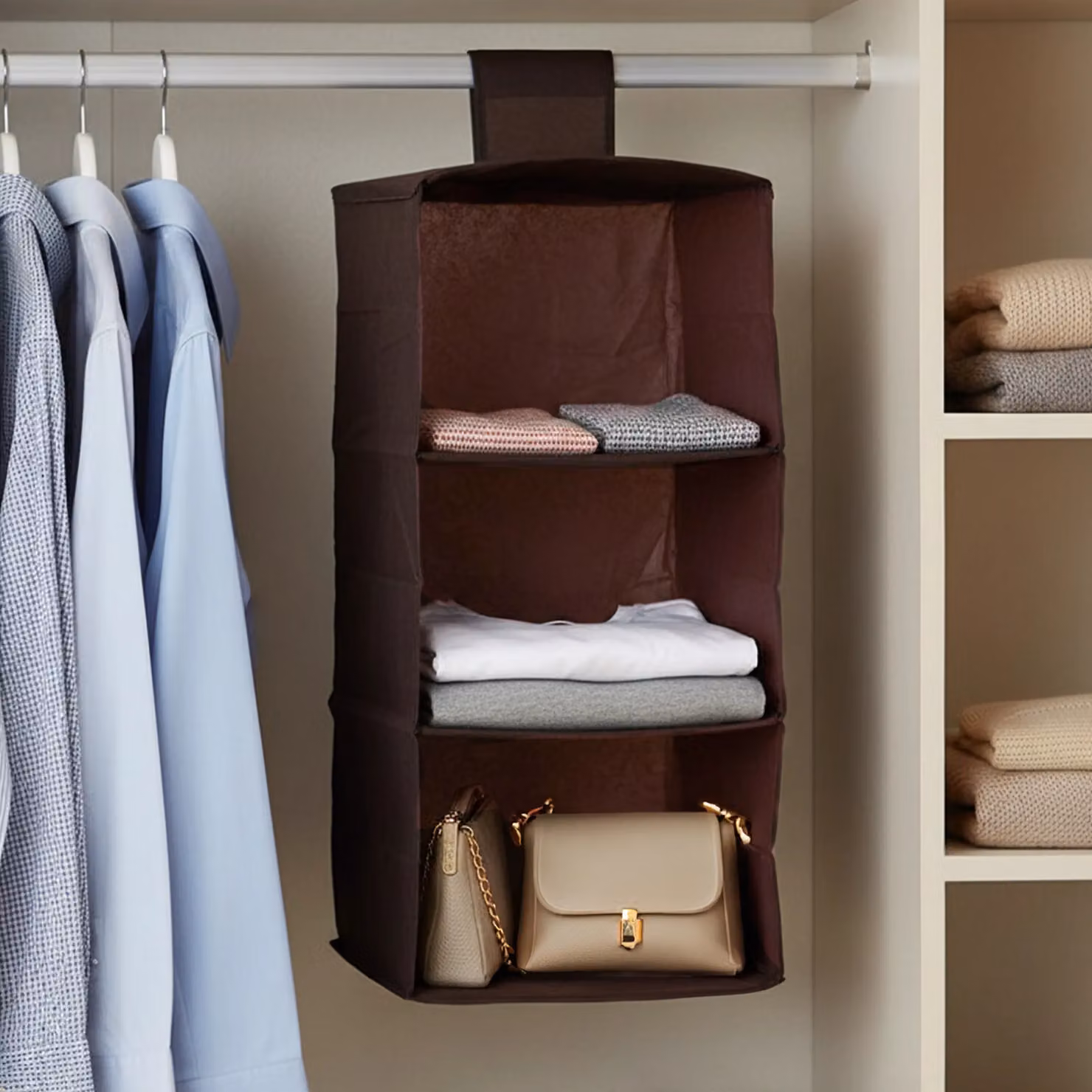 Orsina 3-Section Hanging Garment Organiser in Brown and Black – 3