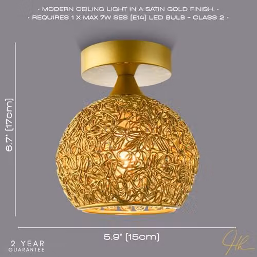 Happy Homewares Modern Gold Ceiling Light Fitting with Metal Shade, W/D/H: 17 x 15 x 15 cm – 3
