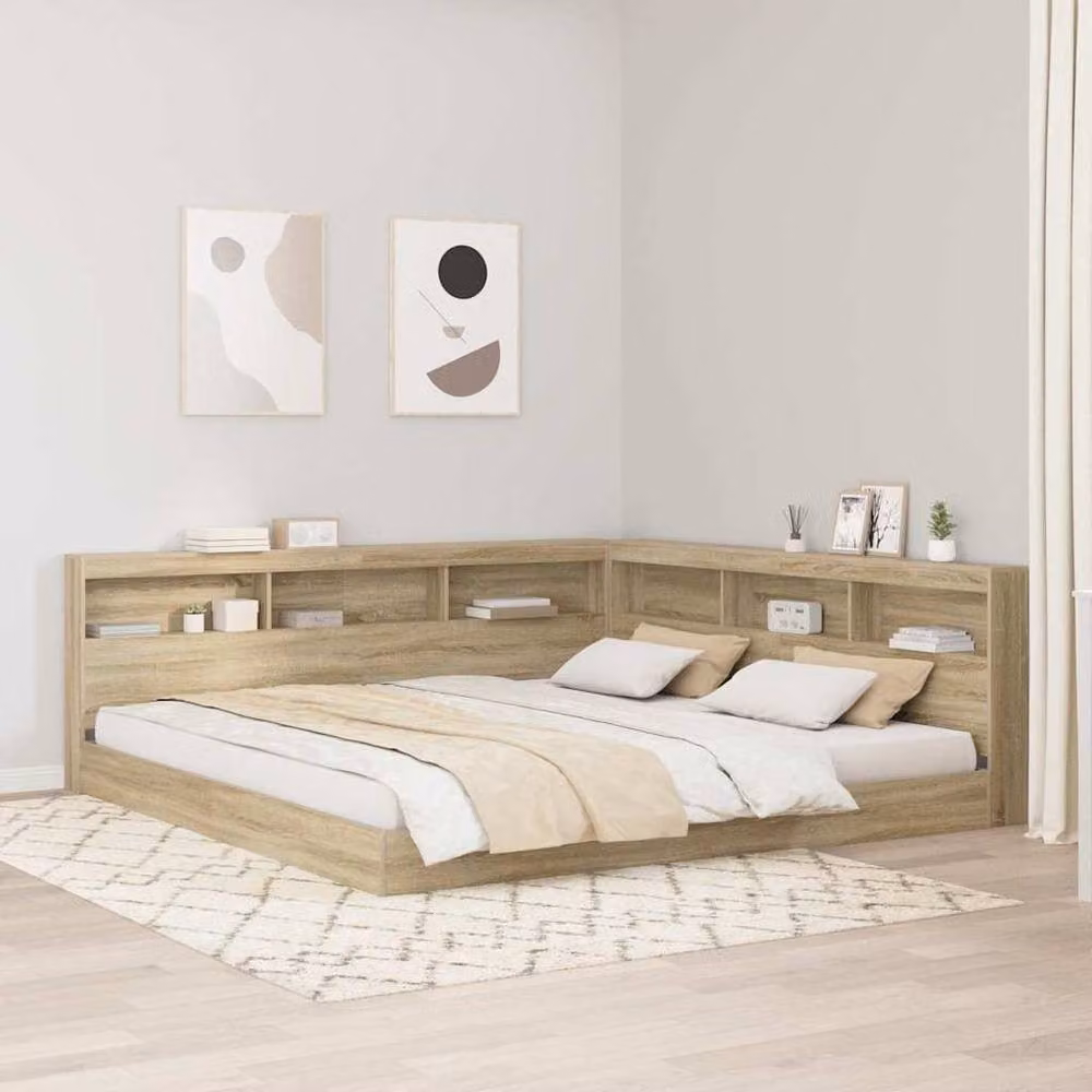 Berkfield Home Storage Headboard with Shelf in Sonoma Oak and Light Tan – 2