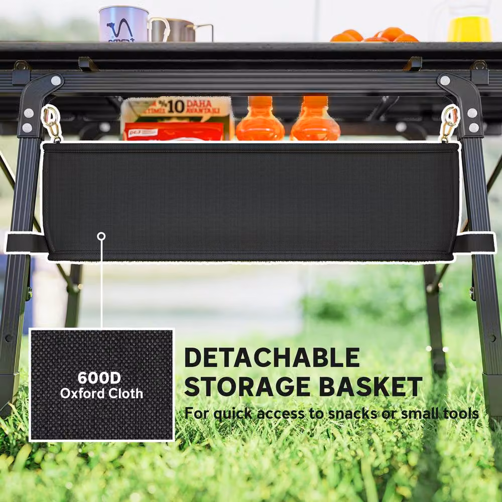 STILVORA Adjustable Bivvy Table with Storage Basket in Black – 6