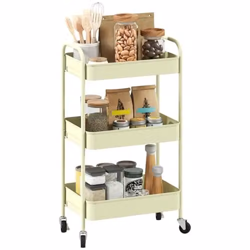 HOMCOM 3-Tier Rolling Utility Storage Trolley with Mesh Baskets in Green, W/D/H: 45 x 30.6 x 79 cm
