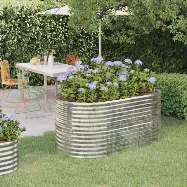Berkfield Home Garden Raised Bed in Silver Powder-coated Steel, W: 152 cm, D: 80 cm, H: 68 cm