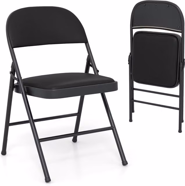 Gymax 2 Pack Padded Folding Party Chairs with Metal Frame in Black