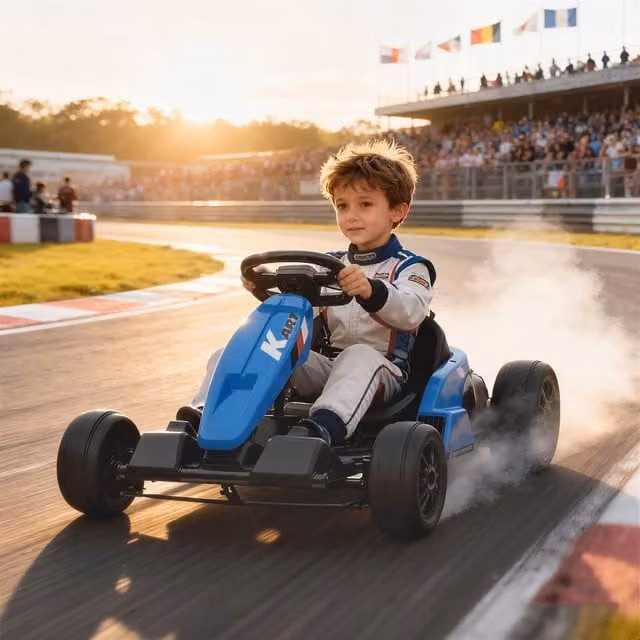 AIYAPLAY 24V Electric Go Kart Drift Kart with Light and Sound, Blue