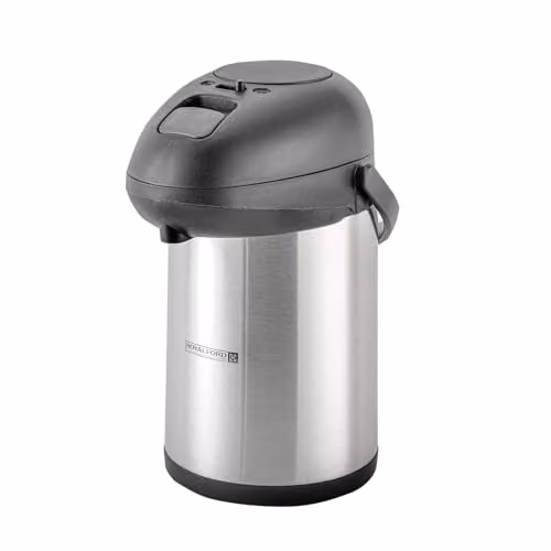 Royalford Silver Stainless Steel Vacuum Insulated Airpot Coffee and Tea Dispenser with Pump and Safety Lock, 4L