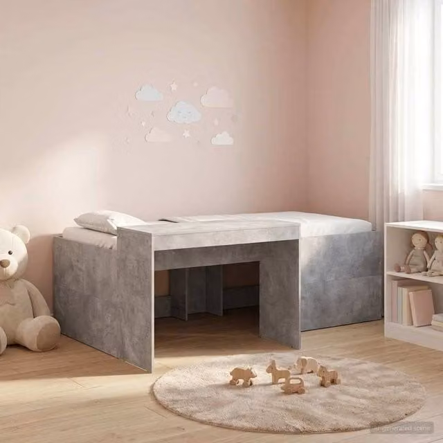 Berkfield Home Kids High Bed Frame with Desk in Grey, W/D/H: 75 x 190 x 75 cm