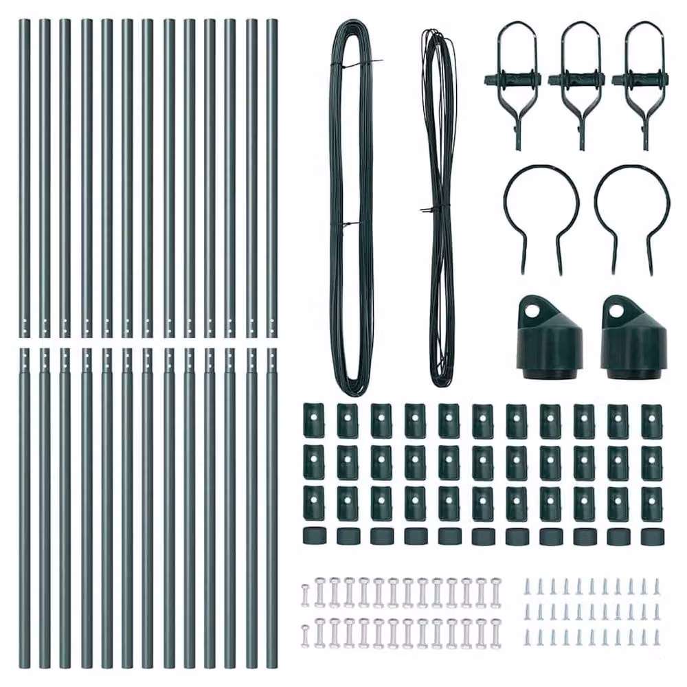 Berkfield Home Set of 13 Green Round Metal Fence Posts, Galvanised Steel and Plastic – 4