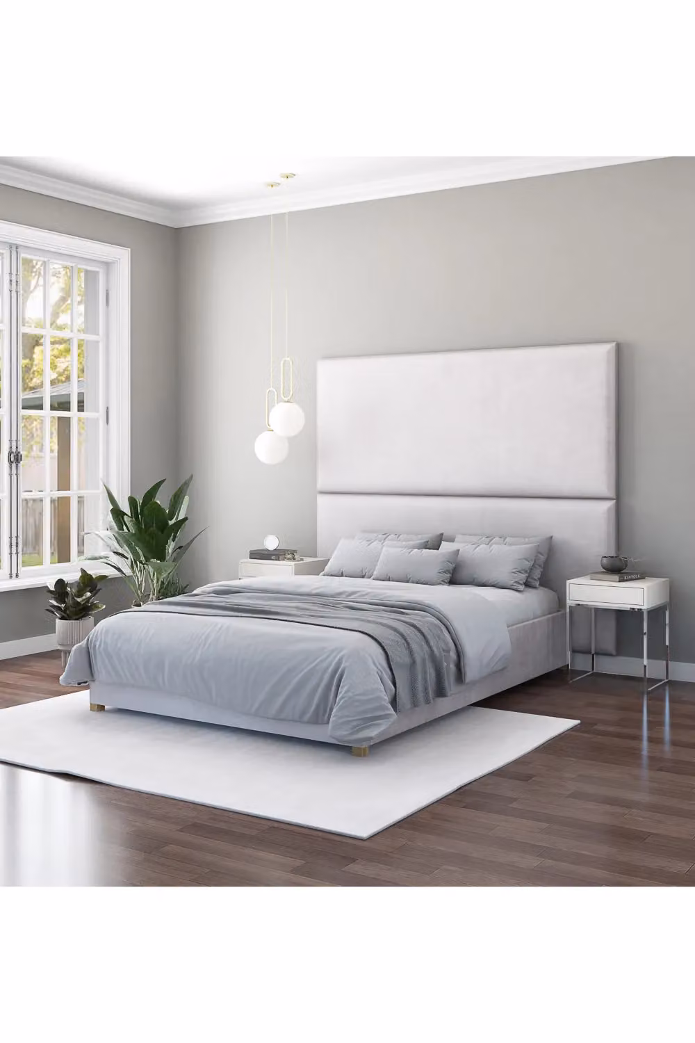Aspire Large Upholstered Velvet Wall Panel Headboard in Grey, W/D/H: 210 x 9 x 90 cm – 2