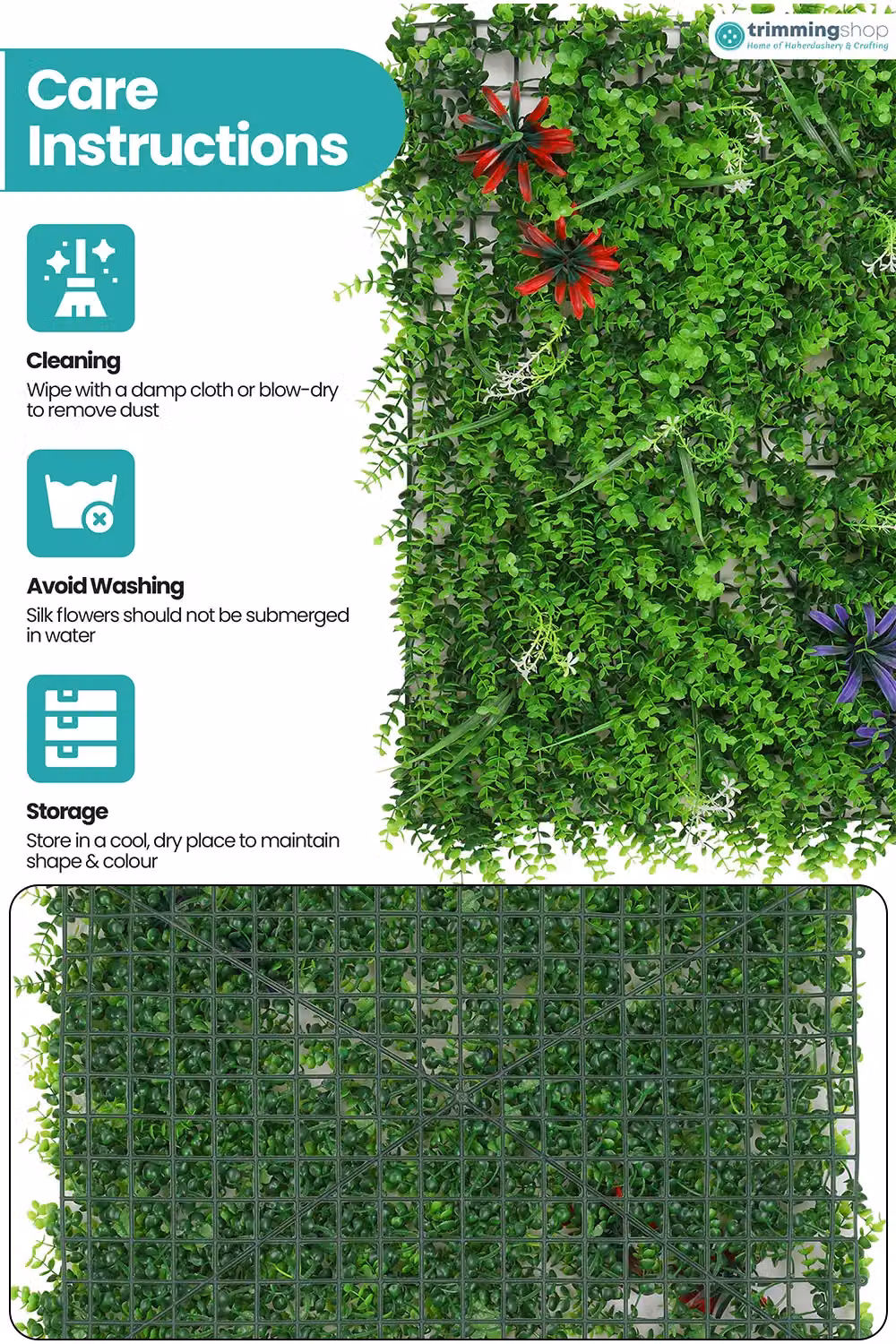 Neel Blue Artificial Green Grass Wall Panels with Floral Leaf Accents for Wedding and Party Backdrops – 5