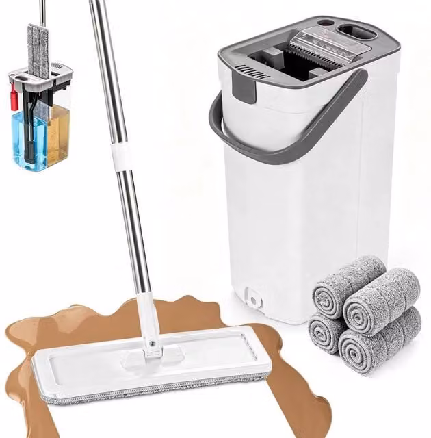 Havendro Mop Bucket Set with Wringer and 4 Microfibre Cloths in White – 1
