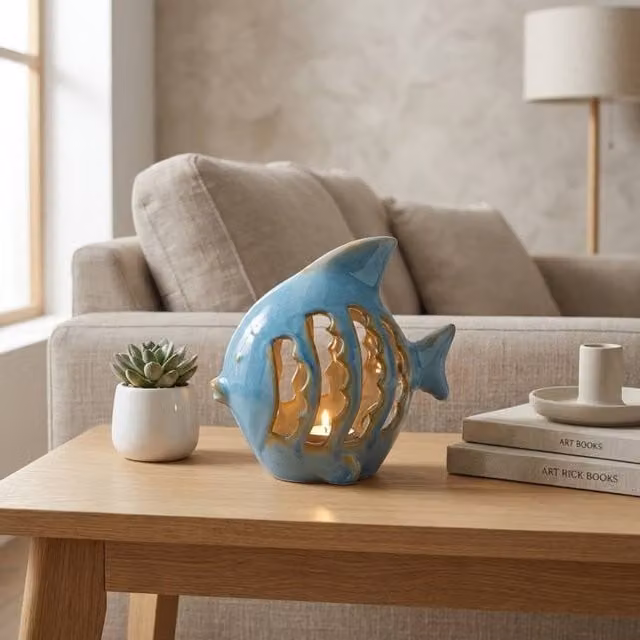 Garden Greatness Relica Large Fish Tealight Holder in Multicolour Blue