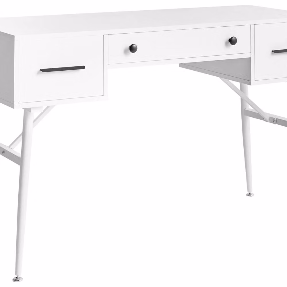Wyld and Coco Retro White Writing Desk with 3 Drawers and Metal Frame, W: 120 cm, D: 50 cm – 2