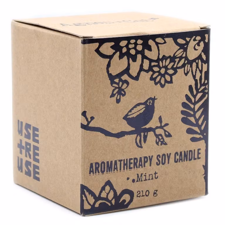 Serenityy Mint Herb Garden Soy Wax Candle with Wooden Wick in a Black and Multicolour Rustic Ceramic Pot
