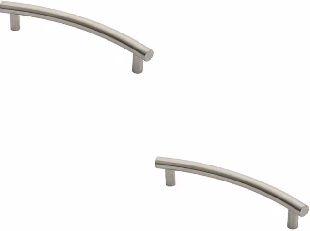 Loops 2x Curved T Bar Door Pull Handles in Silver Brushed Stainless Steel, Length: 420 mm, Fixing Centres: 350 mm, Depth: 30 mm