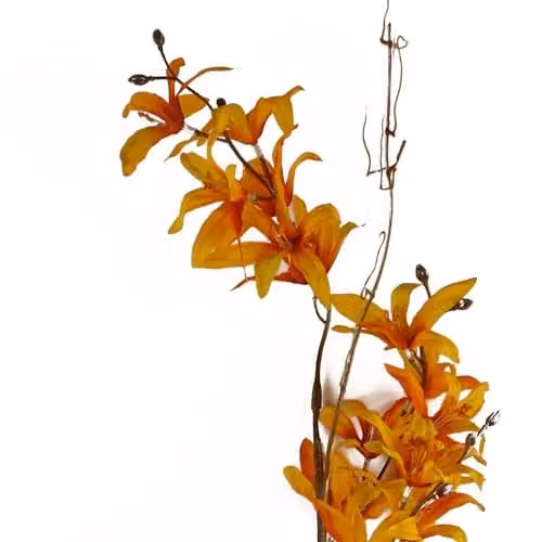 Leaf Design Autumn Lily Artificial Floral Arrangement in Orange and Yellow Textile – 4