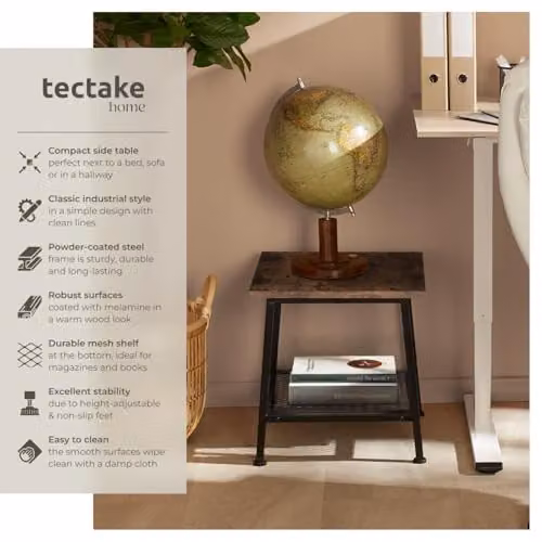 tectake Industrial Design Side Table with MDF and Metal Construction in Brown and Black, W/D/H: 45.5 x 45.5 x 47 cm – 4