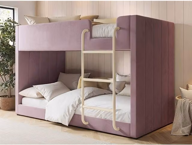 Flair Eden Modern Upholstered Childrens Bunk Bed in Pink Velvet