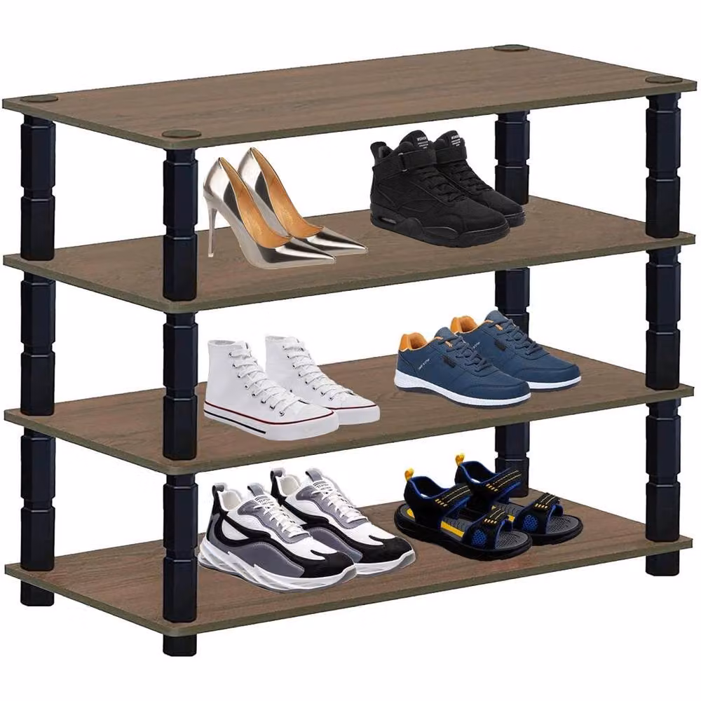 FLAVORA 4 Tier Shoe Rack Storage Unit in Brown, W: 50 cm, D: 50 cm, H: 50 cm – 4