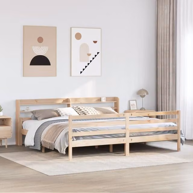 Berkfield Home Rustic Brown Solid Pine Bed Frame with Headboard and Side Compartments, 200 x 200 cm – 1