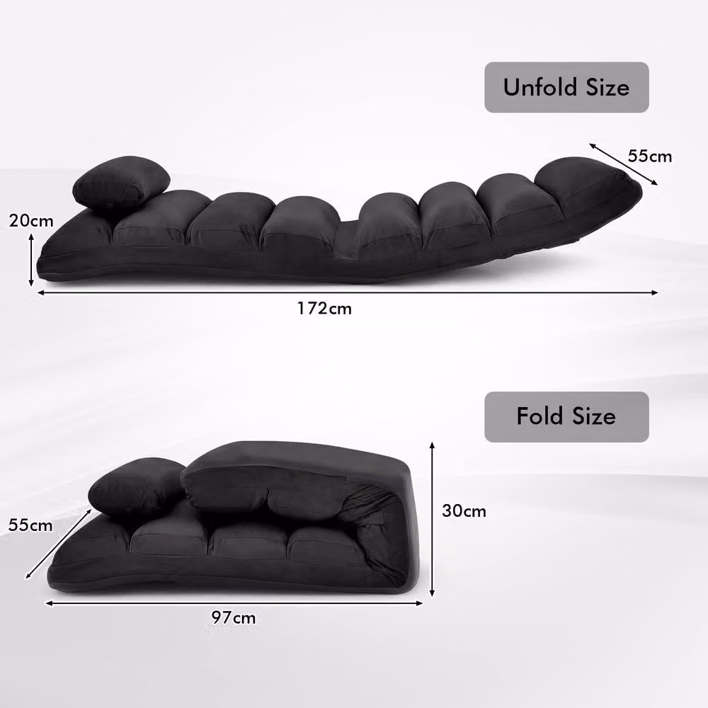 Gymax Black Microfibre Upholstered Floor Chaise Lounge with 5-Position Foldable Gaming Seat and Adjustable Headrest – 2