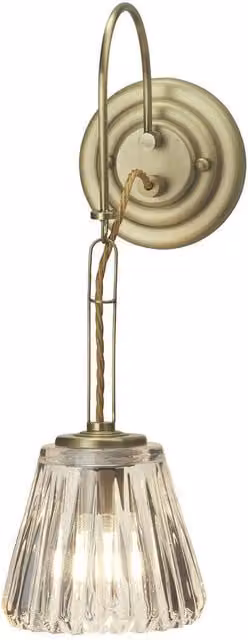 Loops IP44 Wall Light with Ribbed Clear Glass Shade and Brushed Brass Finish, LED G9 3.5W