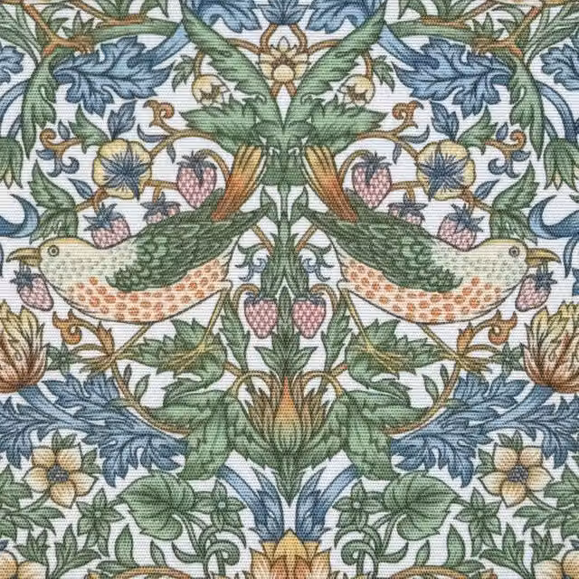 William Morris Strawberry Thief Outdoor Fabric in White and Multicolour