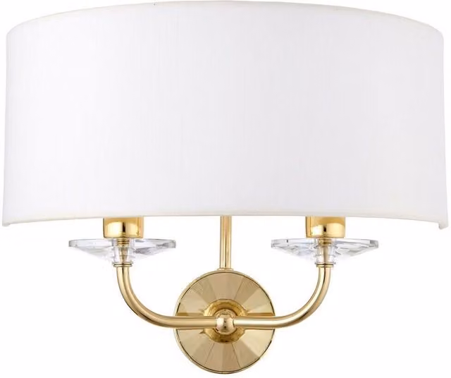 Loops Dimmable Twin Wall Light in Brass and White Fabric Shade
