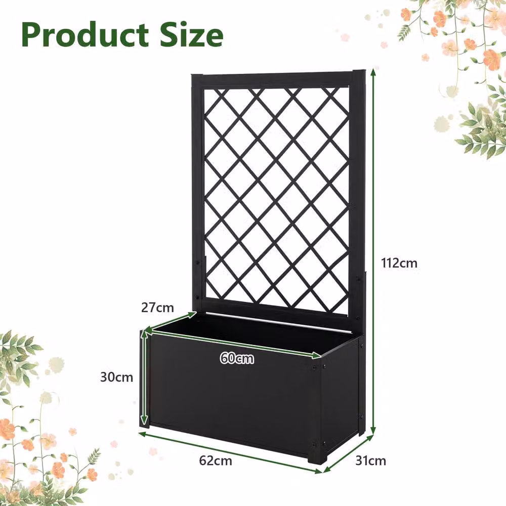 Costway Elevated Lattice Metal Planter Box with Trellis, Black, Height: 112 cm – 2
