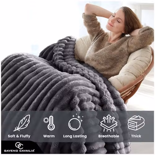 Gaveno Cavailia Fluffy Fleece Throw Blanket, Charcoal Grey, W/D/H: 150 x 200 cm – 3