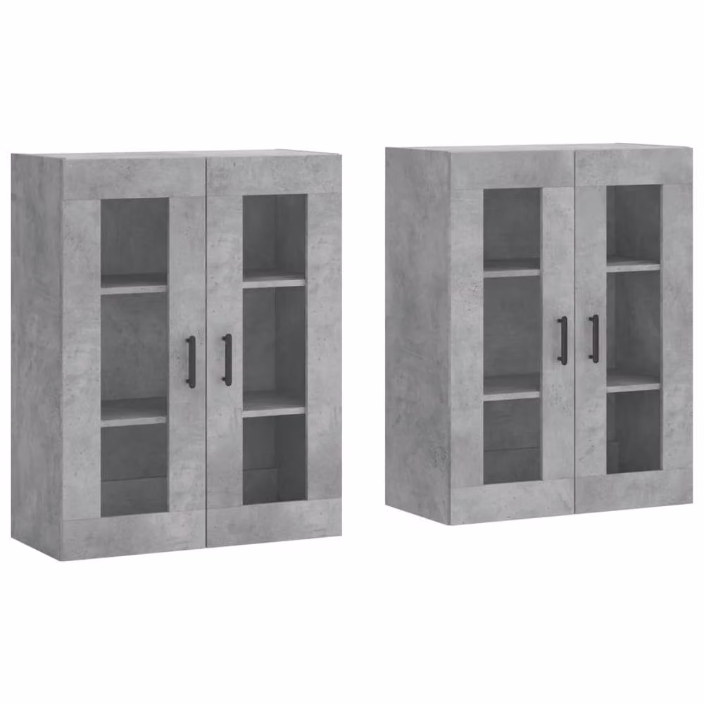 Berkfield Home Set of 2 Wall Mounted Cabinets in Grey with Glass Doors and Internal Shelves – 3