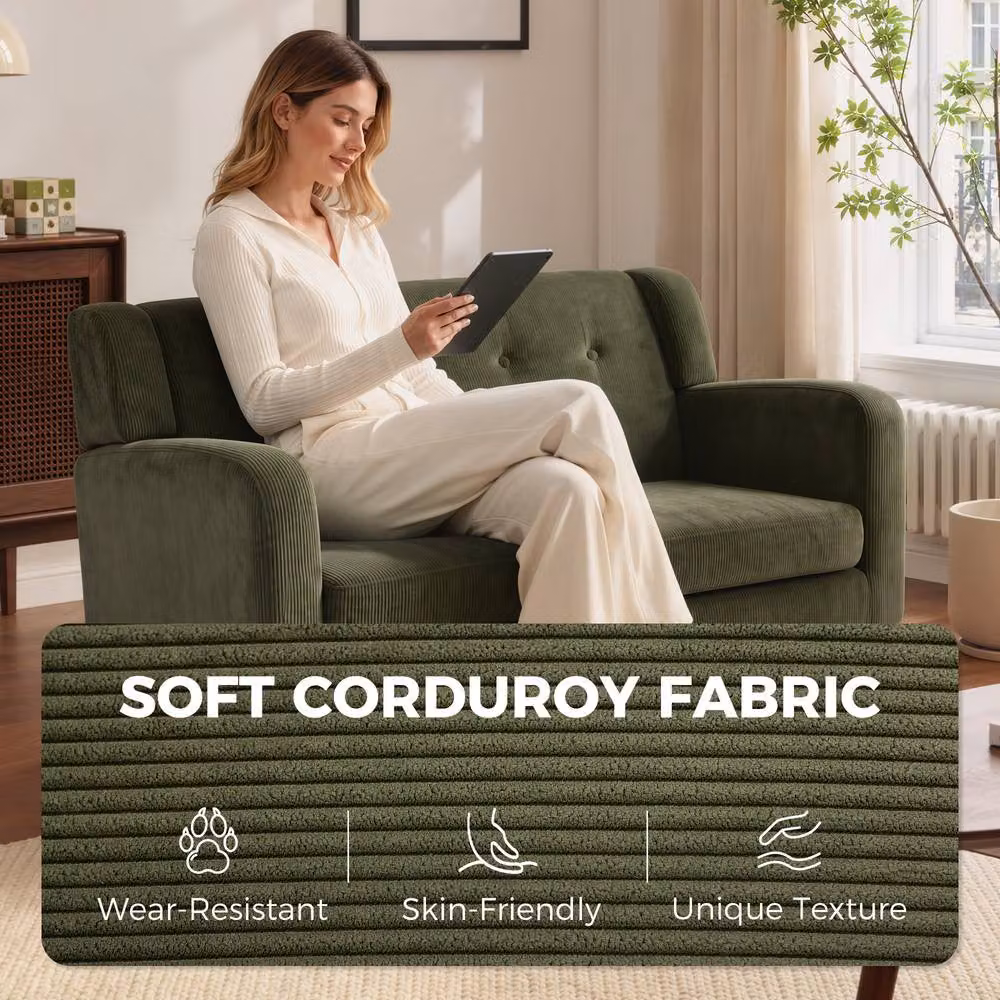HOMCOM 2 Seater Corduroy Loveseat Sofa, Dark Green, Width: 118 cm – 3