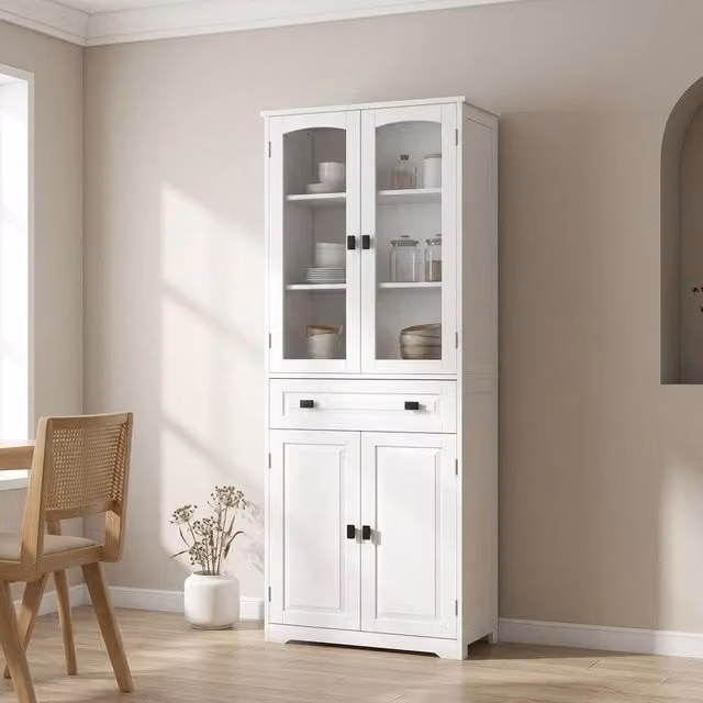 STILVORA White Kitchen Tall Cupboard with Drawer and Hinged Doors, W/D/H: 60.0 x 30.0 x 160.0 cm
