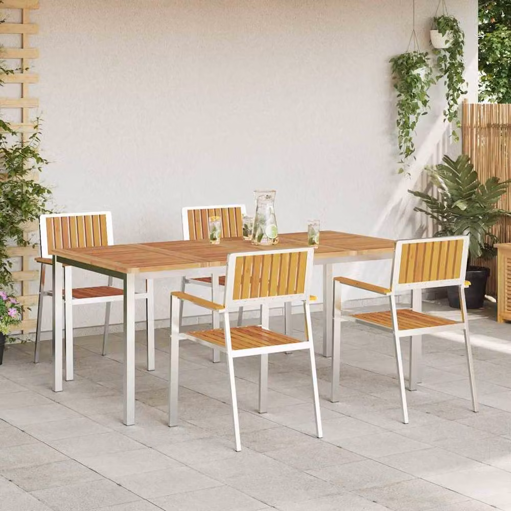 Berkfield Home Elegant 5 Piece Garden Dining Set in Brown Oiled Solid Acacia Wood – 3