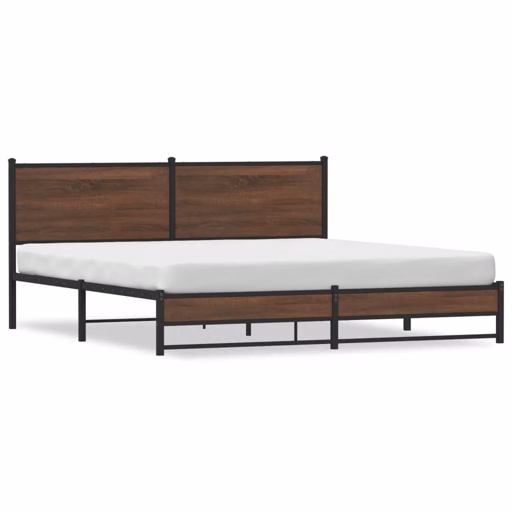 Berkfield Home Metal and Wood Bed Frame in Brown Oak, W: 160 cm, L: 200 cm – 3