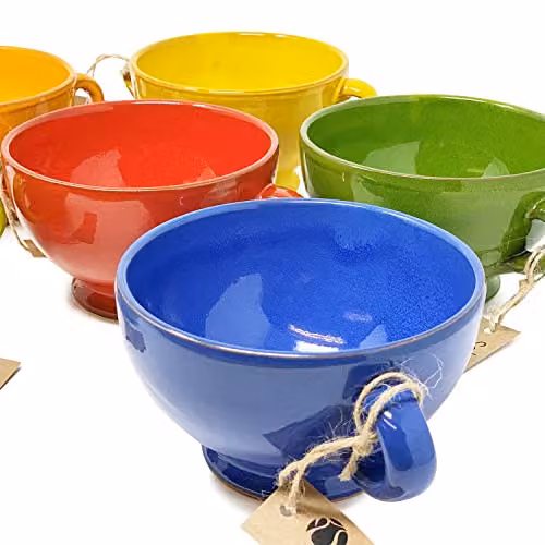 Verano Spanish Ceramics Selena Glazed Hand Dipped Blue Ceramic Soup Bowls, Set of 2, H: 9.5 cm, W: 14 cm – 3