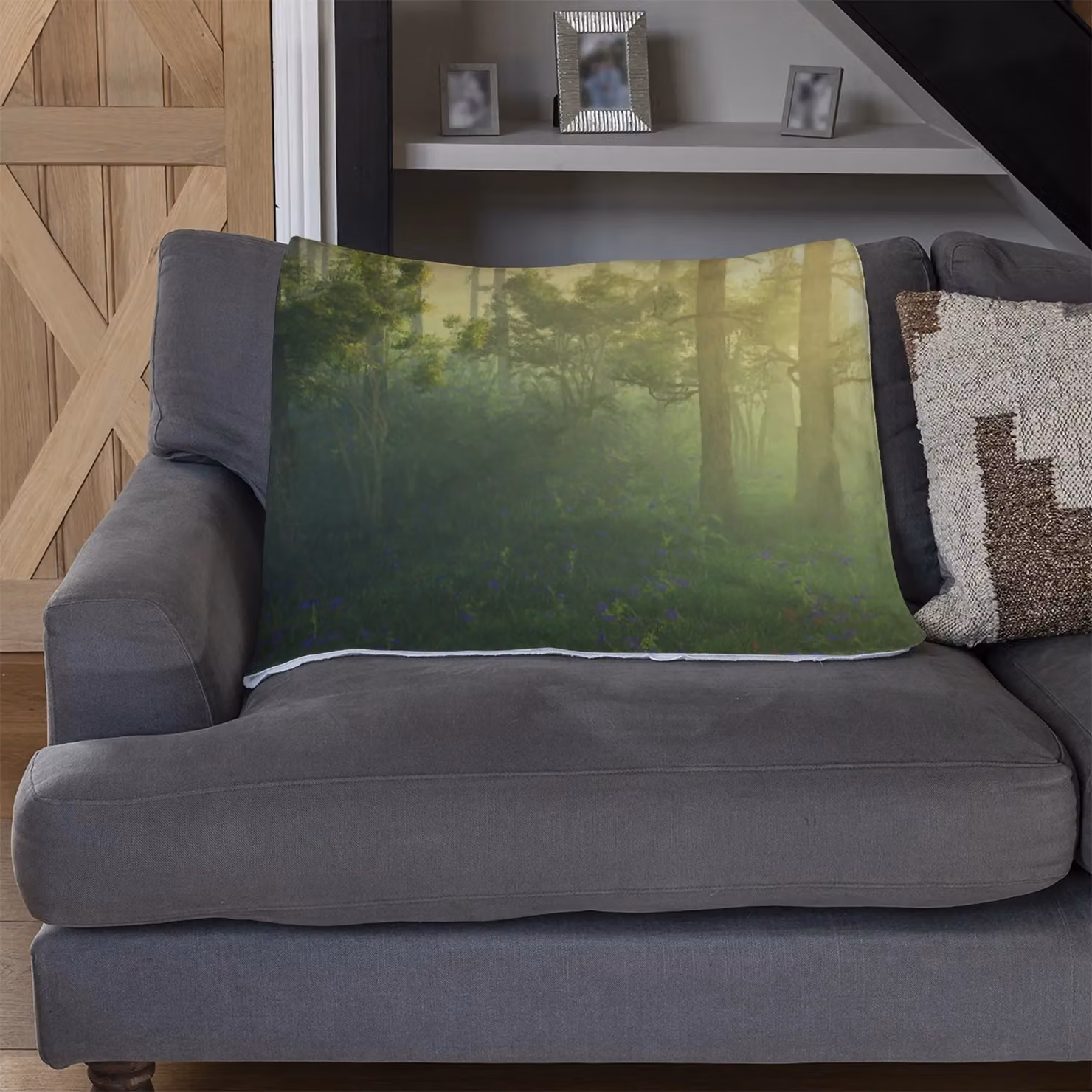 Benjamin Tate Design Trees In A Haze Of Light Fleece Blanket, Multicolour, W: 120 cm, D: 150 cm – 3