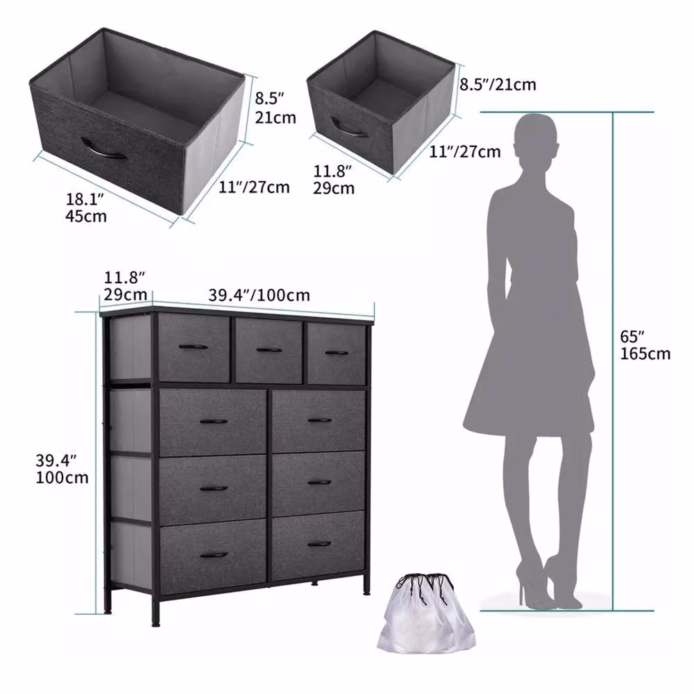 Ventryn 9 Drawer Fabric Chest of Drawers in Grey – 2