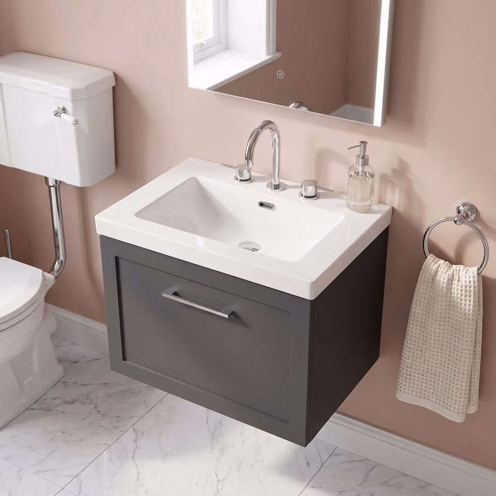 Balterley Stonnall Wall Mounted 1 Drawer Vanity Unit and 3TH Fireclay Basin, Dark Grey, Width: 60 cm – 2