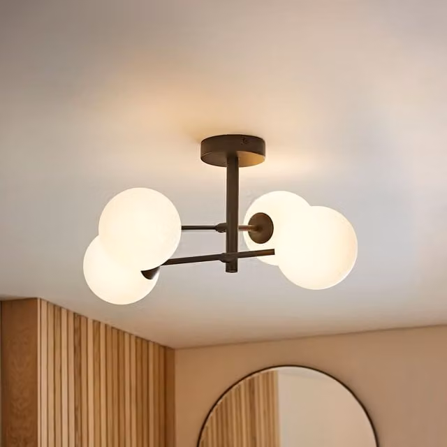 Darla 4 Way Frosted Globe Bathroom Ceiling Light in Black