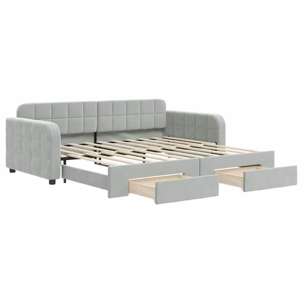 Berkfield Home Daybed with Trundle and Drawers in Light Grey Velvet, W/D/H: 90 x 190 cm – 2
