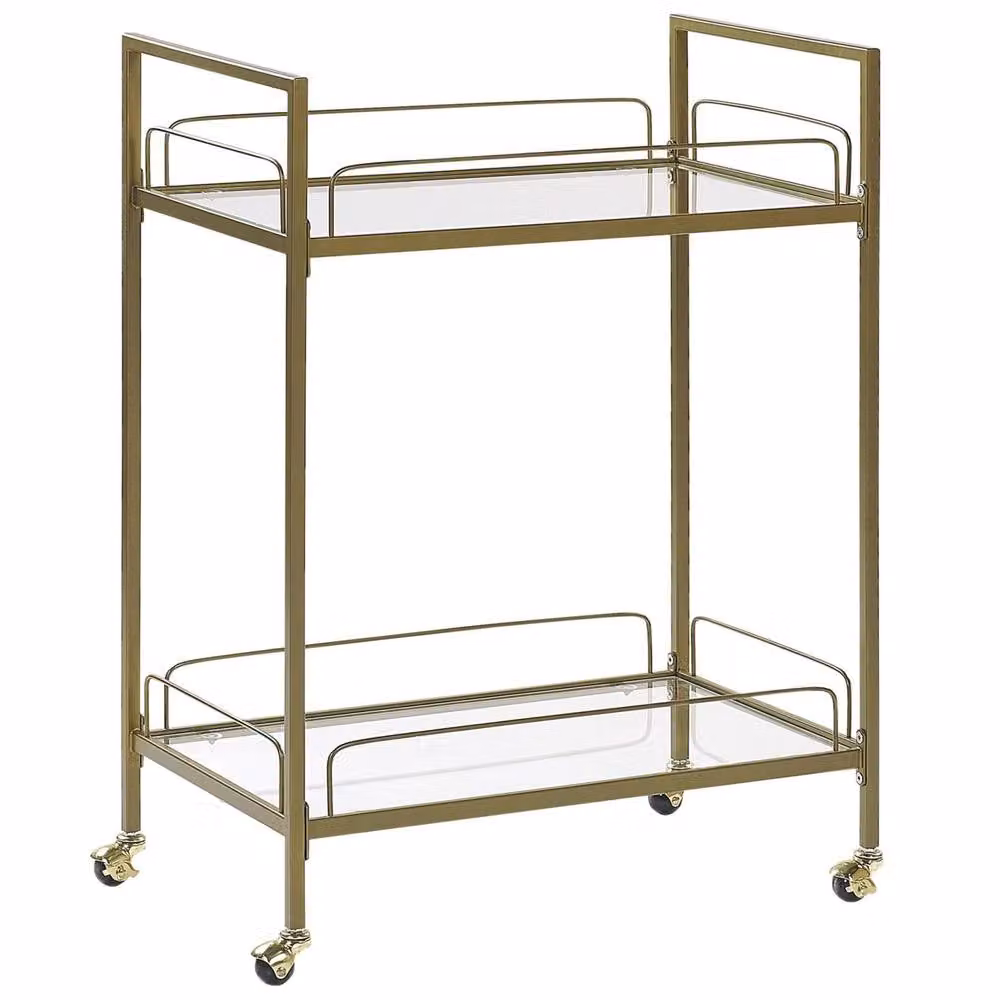 Wyld and Coco Gold Metal and Tempered Glass Trolley with Castors – 2