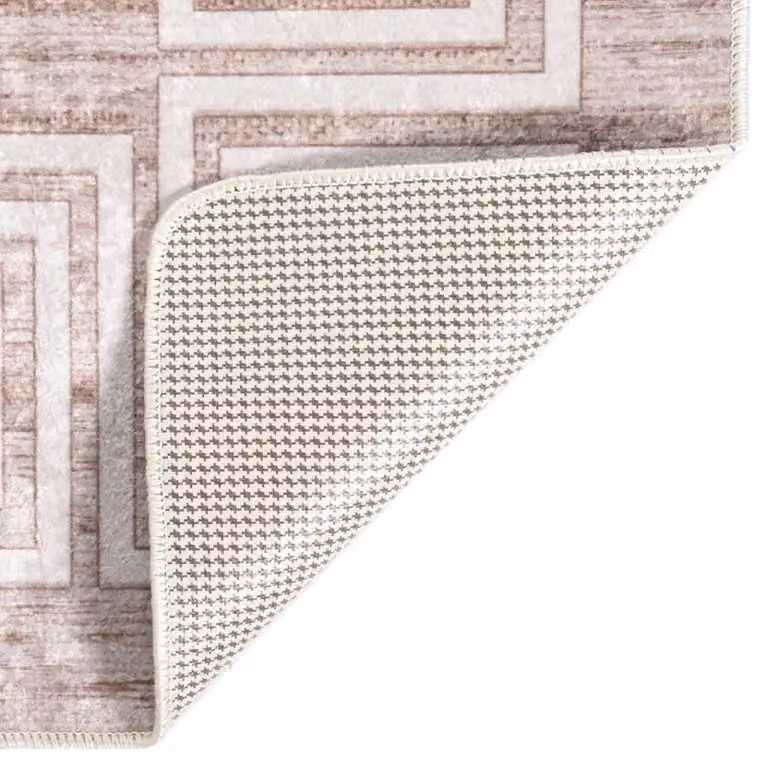 Berkfield Home Washable Geometric Beige Anti Slip Rug W/D/H: 80 x 300 cm