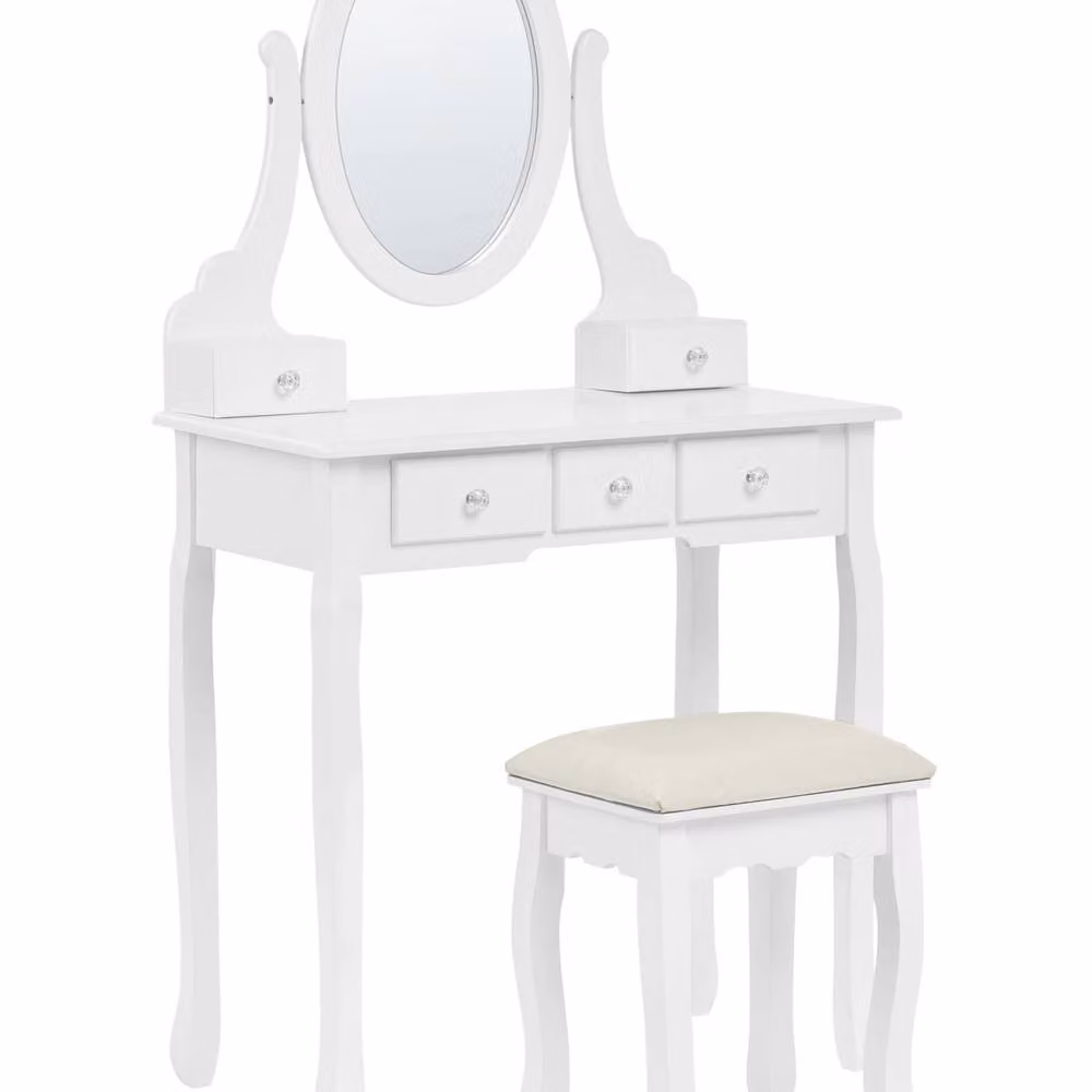 Wyld and Coco Glam Dressing Table in White MDF with Stool, W: 140 cm, D: 80 cm – 2
