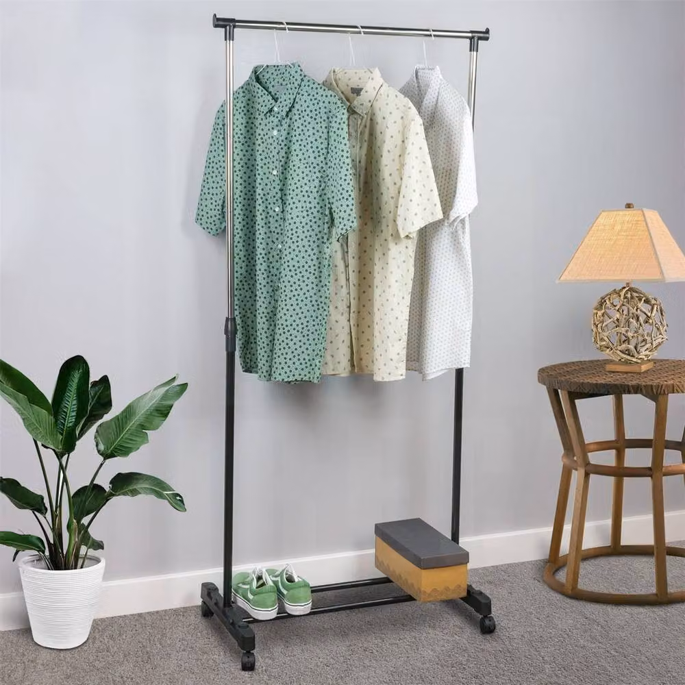 VOGREX 2 Pack Adjustable Portable Metal Clothes Rail in Black – 2