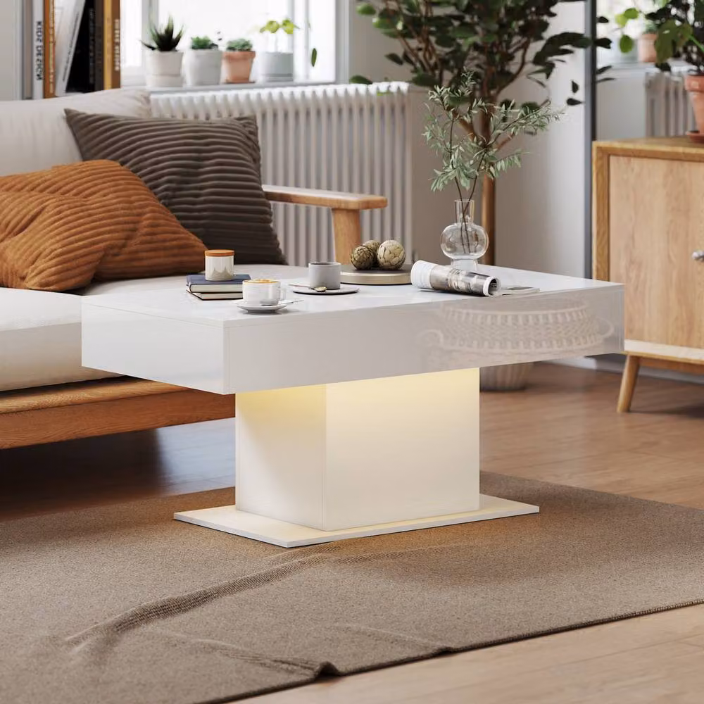 STILVORA Extendable Modern Coffee Table with Storage in White Glossy MDF – 2
